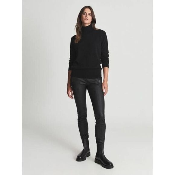 Reiss COLEEN 100% CASHMERE ROLL NECK JUMPER black Large - Picture 2 of 12